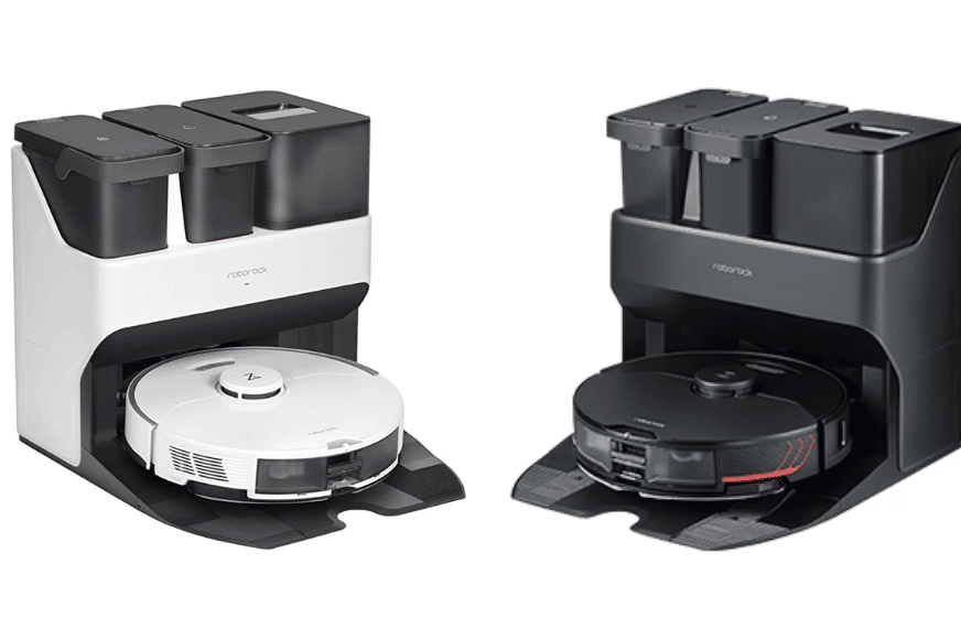 Die weiße Ultra-Station des Roborock S7 Pro steht neben der schwarzen Ultra-Station des S7 MaxV